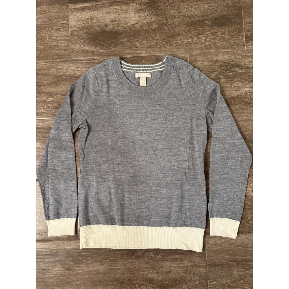 Banana Republic Women's Size Medium Gray Wool Sweater With‎ Ivory Cuffs & Button